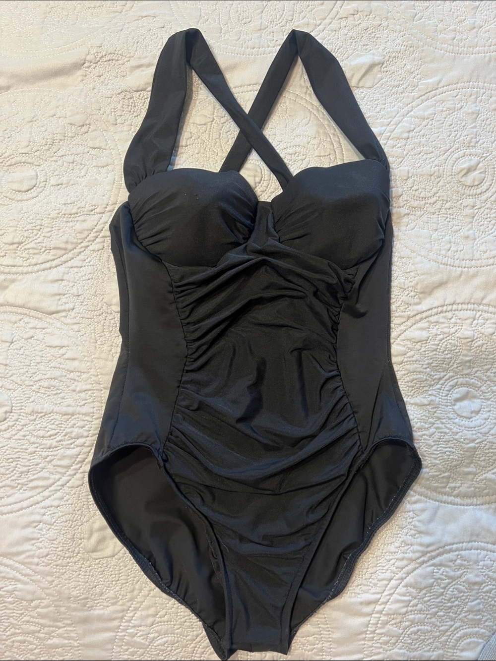 Vintage Swim Shaper Swimsuit Ruched One-Piece with Crossback Straps